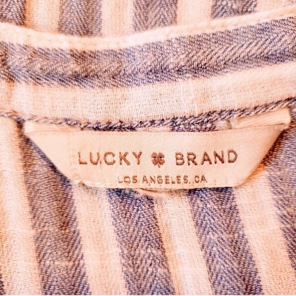 LUCKY BRAND Button Down Top, Blue White Linen Striped Long Sleeve Casual Boho, S - Picture 8 of 12
